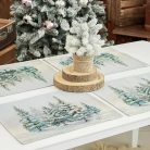 Havas fenyőerdő, ezüst lurexes gépi gobelin tányéralátét, 48 x 37 cm