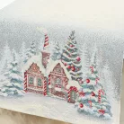 Mézeskalács házikós, ezüst lurexes gépi gobelin asztali futó, 44 x 140 cm