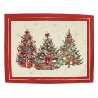 Karácsonyfás, piros szélű, arany lurexes gépi gobelin tányéralátét, 48 x 37 cm