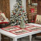 Karácsonyfás, piros szélű, arany lurexes gépi gobelin tányéralátét, 48 x 37 cm