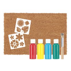   Kifesthető virágos lábtörlő, festékkel, ecsettel, festő sablonnal és kókuszrost lábtörlővel, 60x40 cm