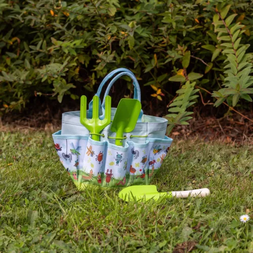 Rovar mintás gyerek kerti szerszámos táska, kerti szerszámokkal