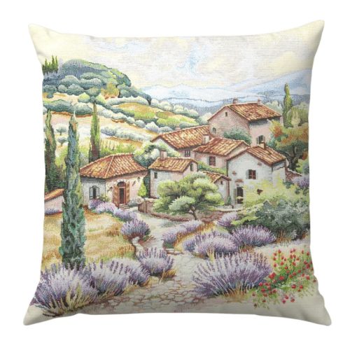 Provanszi levendulás táj gépi gobelin díszpárna huzat, 45 x 45 cm