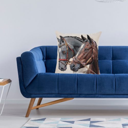 Lovas (kétféle) gobelin díszpárna huzat, 45x45 cm