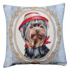 Yorkie kalapban, goblein díszpárna huzat, 45x45 cm
