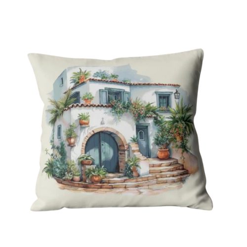 Mediterrán hacienda mintás gépi gobelin díszpárna huzat, 45 x 45 cm