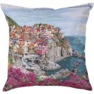 Cinque Terre, mediterrán gobelin díszpárna huzat, 45x45 cm