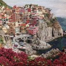 Cinque Terre, mediterrán gobelin díszpárna huzat, 45x45 cm