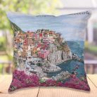 Cinque Terre, mediterrán gobelin díszpárna huzat, 45x45 cm
