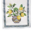 Citromos, mediterrán kék gépi gobelin asztali futó, 44x140 cm