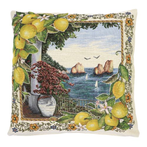 Capri citromos mediterrán gobelin díszpárna huzat, 45x45 cm
