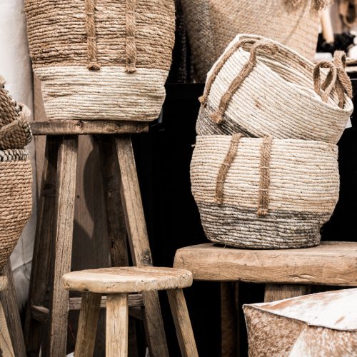 Juta kosárszett, 3 részes, natúr és szürke színkombinációban