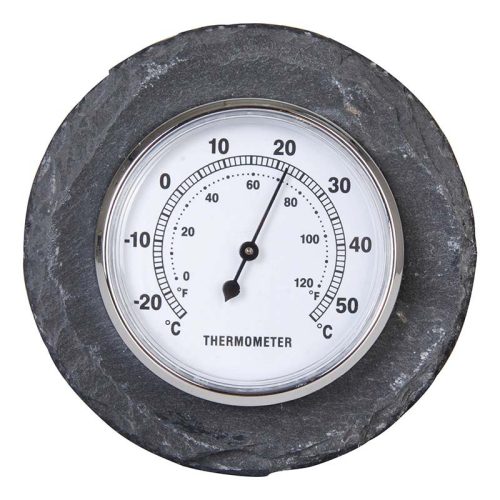 Hőmérő pala táblában, szürke, 10 cm átmérőjű