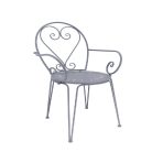 Francia stílusú, kovácsoltvas karfás kerti szék, 90 cm