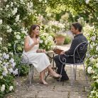 Francia stílusú, kovácsoltvas karfás kerti szék, 90 cm