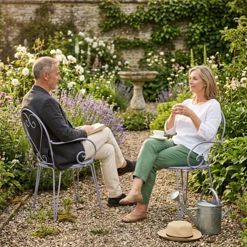 Francia stílusú, kovácsoltvas karfás kerti szék, 90 cm