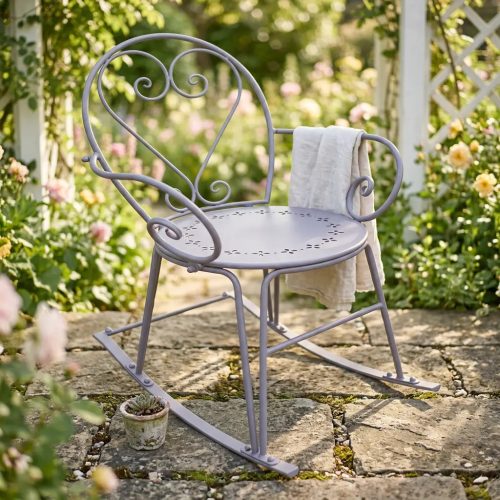 Francia stílusú, kovácsolt vas karfás hintaszék , 92 cm