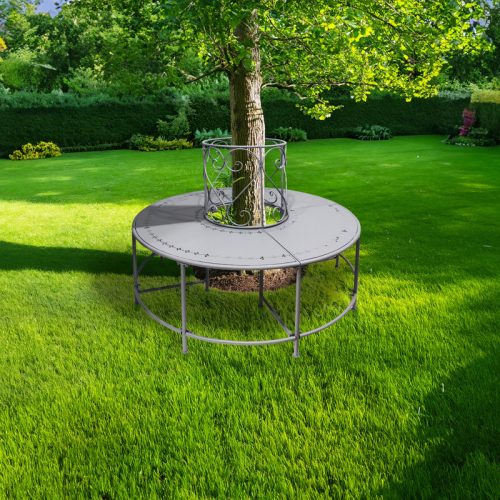 Francia stílusú, kovácsoltvas kerti körpad, fatörzs köré helyezhető, 123 cm átmérőjű