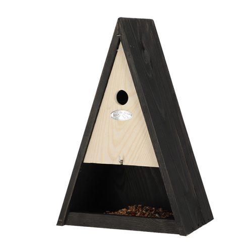 Háromszög alakú kettő az egyben madárház és maderetető, fekete