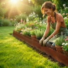 Rusztikus stílusú leszúrható fém ágyásszegély, gyepszegély, 100 x 35 cm