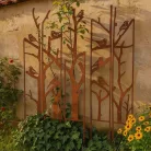 Rusztikus stílusú lézervágott fém növényfuttató, madár mintás, 170 cm, 5 db-os szett