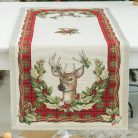 Szarvasos, karácsonyi kockás gépi gobelin asztali futó, 44 x 140 cm