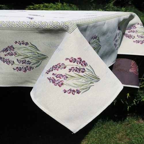 Levendulás, bézs gépi gobelin asztalterítő, 137x240 cm