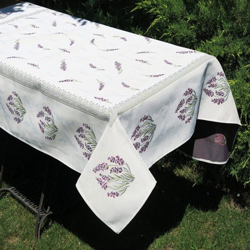 Levendulás, bézs gépi gobelin asztalterítő, 137x240 cm