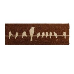   Sötétbarna kókuszrost lábtörlő, madár mintás, 75 x 25 cm