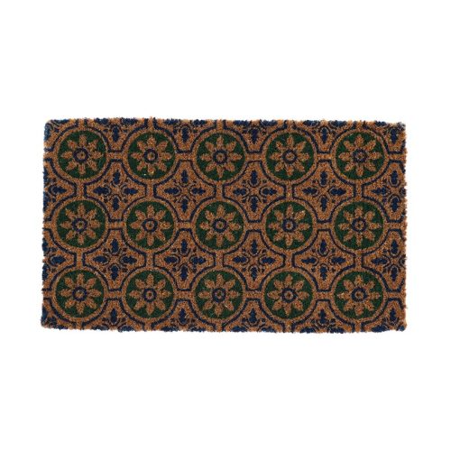 Portugál mintás nagyméretű kókuszrost lábtörlő, zöld-kék 75x45 cm