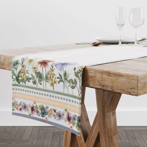 Szellőrózsás pamut asztali futó, 45 x 140 cm