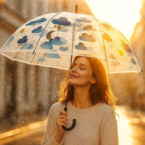 Felhő mintás átlátszó esernyő, 83 cm átmérőjű