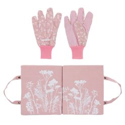   Mezei virág mintás kerti térdelőpárna és kesztyű szett, pink