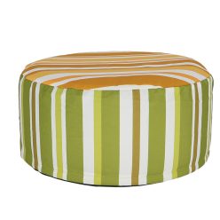   UV álló, vízlepergető kültéri puff, zöld és narancssárga csíkos, 54 cm átmérőjű