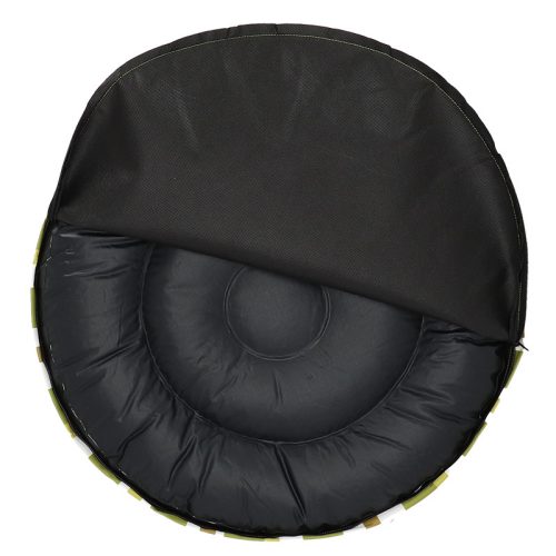 UV álló, vízlepergető kültéri puff, zöld és narancssárga csíkos, 54 cm átmérőjű