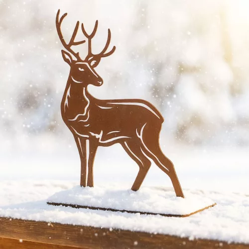 Rusztikus lézervágott szarvas sziluett, kültéri és beltéri dekorációs kiegészítő, 39 x 50 cm