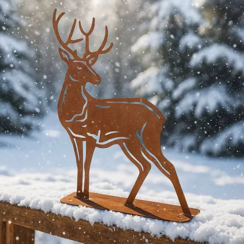 Rusztikus lézervágott szarvas sziluett, kültéri és beltéri dekorációs kiegészítő, 39 x 50 cm