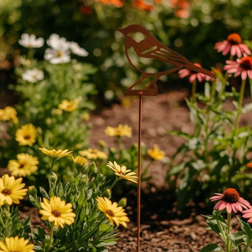 Kék cinegés lézervágott leszúrható kerti dekoráció, 37 cm