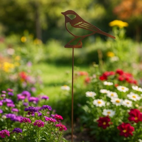 Kék cinegés lézervágott leszúrható kerti dekoráció, 37 cm