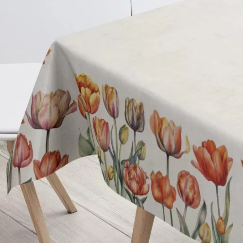 Színes tulipános pamut asztalterítő, 140 x 240 cm