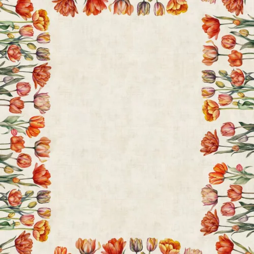 Színes tulipános pamut asztalterítő, 140 x 240 cm
