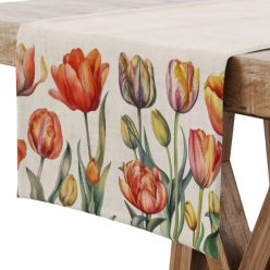 Színes tulipános pamut asztali futó, 45 x 140 cm