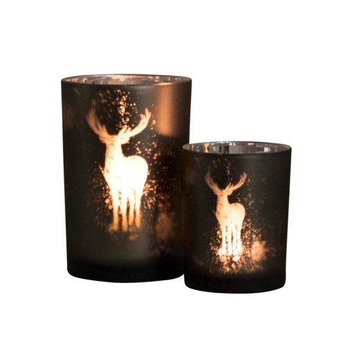 Üveg teamécses tartó, szarvas sziluettel, 12 cm