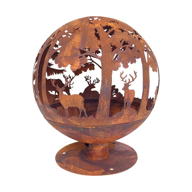 Rusztikus stílusú tűzrakó gömb, erdei mintával, 57,5 cm átmérőjű