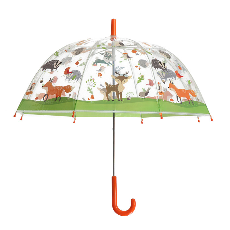 Átlátszó gyerek esernyő, erdei állatok mintával